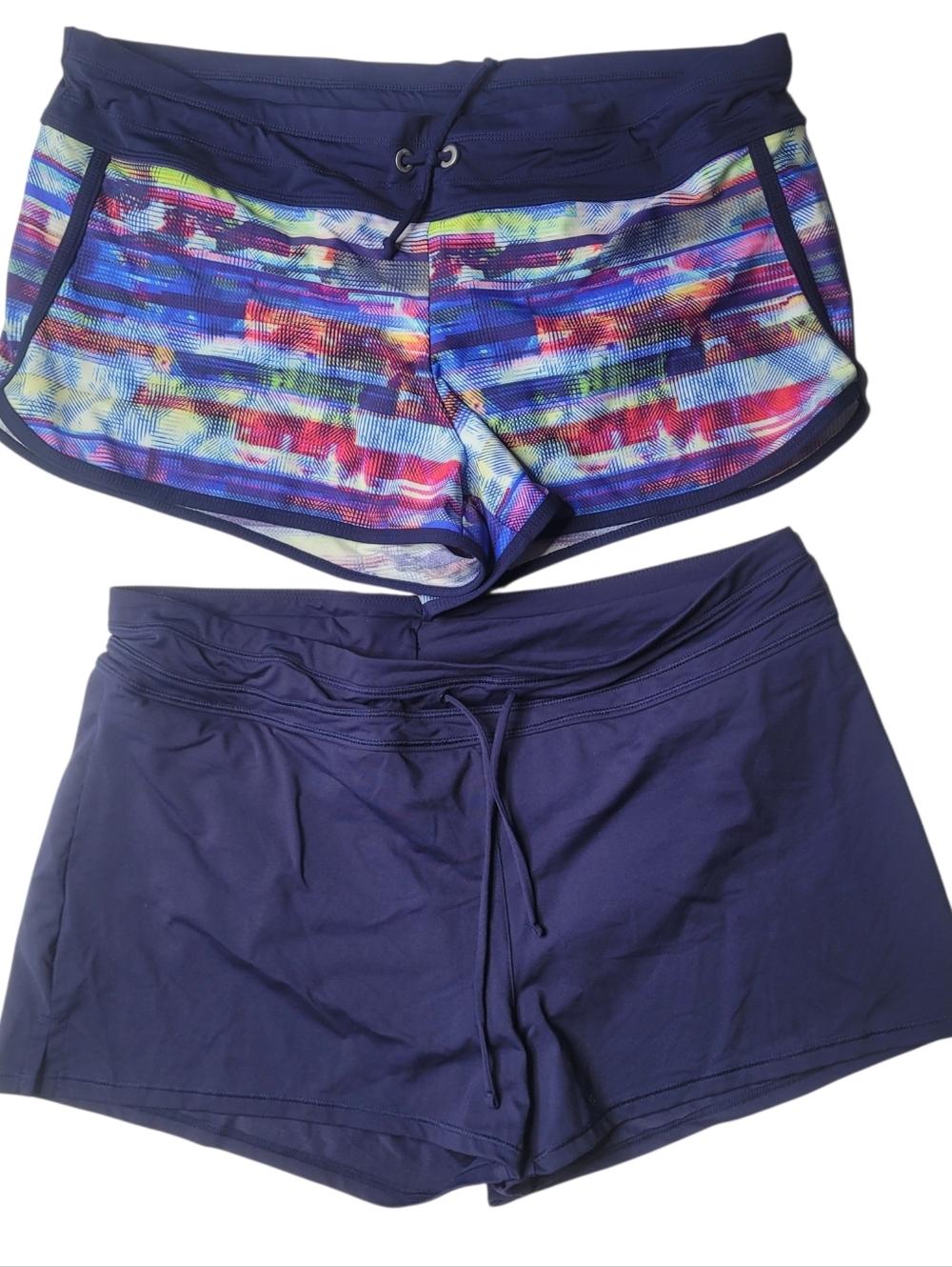 Athleta Navy Swim Shorts Duo with Multicolor Print Large